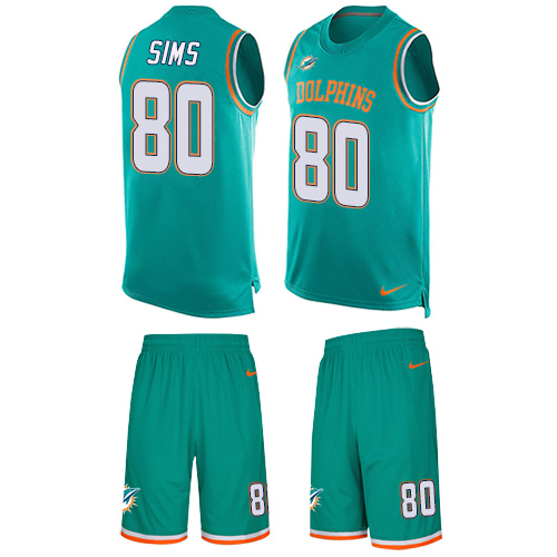 Men's Limited Dion Sims Nike Jersey Aqua Green - #80 Tank Top Suit NFL Miami Dolphins